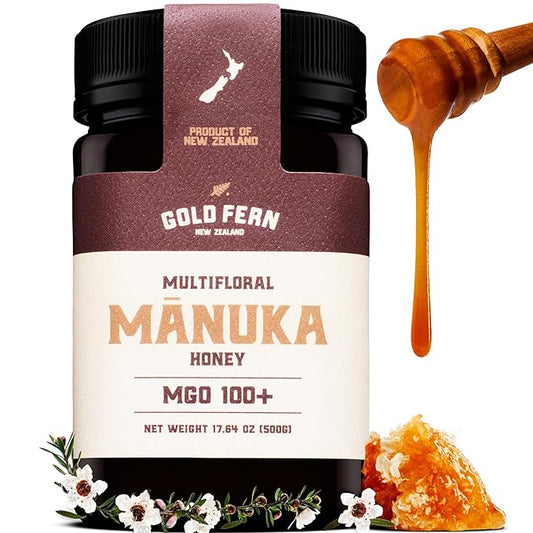 Gold Fern Honey - Raw New Zealand Manuka Honey | 1.1lb MGO 100+ | Pure, Natural, Unpasteurized, and Unfiltered Superfood Honey, Traceable from Hive to Hand.