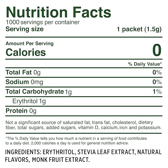 Whole Earth Sweetener Co. Stevia and Monk Fruit Sweetener, Erythritol Sweetener, Sugar Substitute, Zero Calorie Sweetener, 1,000 Stevia Packets (Packaging May Vary), 70.54 Ounce