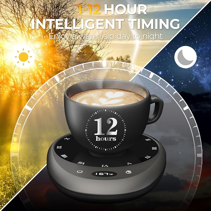 MEION Coffee Mug Warmer for Desk, Coffee Cup Warmer, 4 Temp Settings & 1-12H Timer, Coffee Warmer with Auto Shut Off Smart Gravity Sensor, Beverage & Candle Warmer Coffee Gifts Accessories(Black)