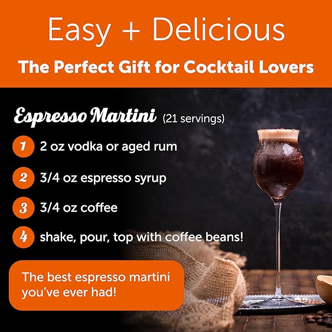 Shaker & Spoon Espresso Syrup, 16oz Flavored Syrups for Drinks, Espresso Flavored Mix Alternative, Cocktail Mixers, Cocktail Syrup, Non Alcoholic Drinks