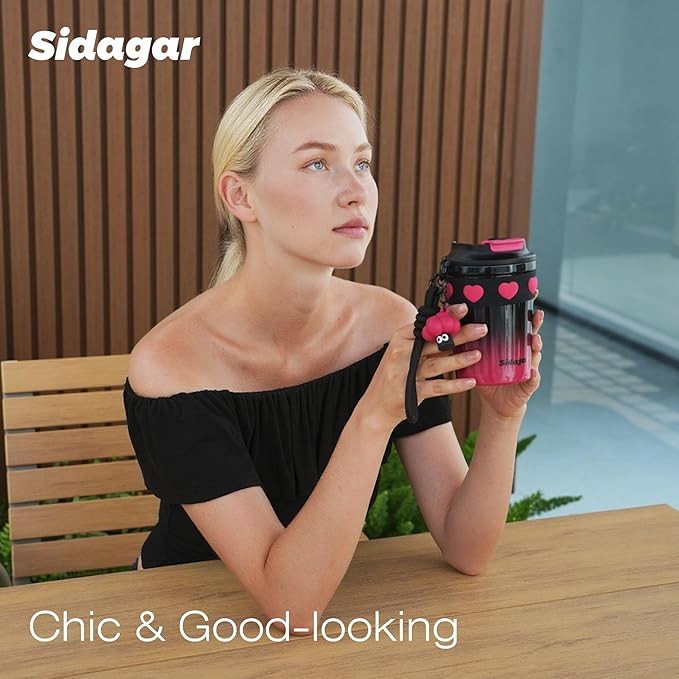 12 OZ Travel Coffee Mug with Lid Spill Proof Leak Proof, Stainless Steel Thermal Coffee Tumbler for Hot and Cold, Resuable Insulated Coffee Cup For Women, Black and Pink