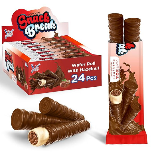 Snack Break Hazelnut Wafer Rolls, Rolled Wafer Cookies, Cocoa Coated Delicious Snack, Individually Wrapped, Crunchy Sticks for On-the-Go, Coffee, Tea, 24 Count (Pack of 1)