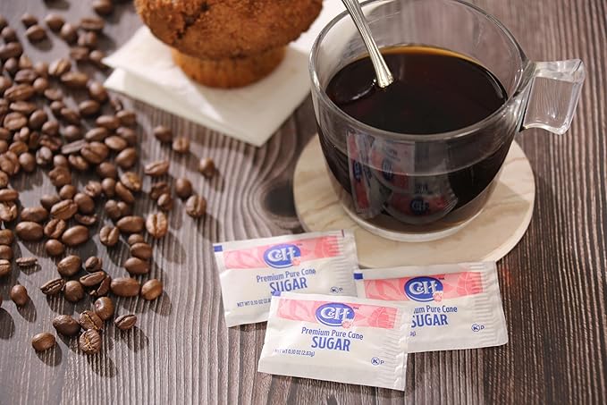 C&H Premium Pure Cane Sugar Packets, 0.10 Ounce (2.8 Gram) NON-GMO Packets, Pack of 400 in Dispenser Box