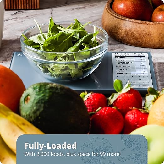 Greater Goods Nutrition Scale (Non‑Connected) – Food Grade Glass, 2,000 Food Codes Preloaded, Compact (9.33"x6.02"x0.91") for Portion Control & Meal Prep