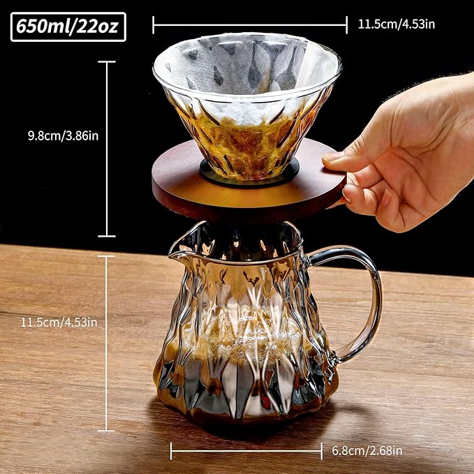 Unbreakable - Pour Over Coffee Maker 650ML/22OZ, Heat Resistant Borosilicate Glass Dripper with Filter Holder, BPA-Free Manual Coffee Brewer for Home and Office Use