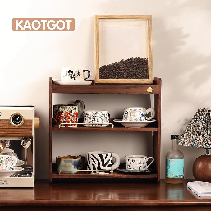 Coffee Mug Holder Wooden Cup Rack Mug Display Shelf Coffee Cup Holder for Countertop With 6 Mug Cups 3 Tier Wood Coffee Mugs Holder for Kitchen Coffee Cup Storage