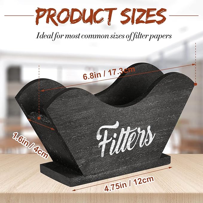 Juexica Farmhouse Cone Coffee Filter Holder Storage number 4 Rustic Wood Holder Organizer Counter Mount for Square Cone Shaped Flat Bottomed Paper(Black)