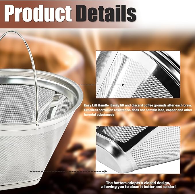 #4 Coffee Filter Reusable Coffee Filter Stainless Steel Coffee Filter Compatible with Technivorm Moccamaster KBGV KBT 79112 53923 59691 etc. Durable Stainless Steel Filter for Sustainable Brewing (2)