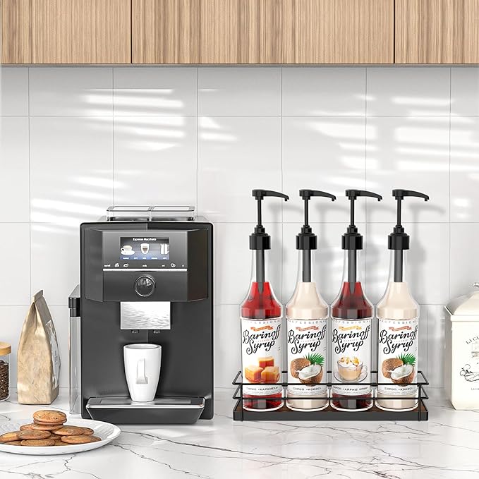 Alyoen Coffee Syrup Rack Organizer, Syrup Holder Stand for Coffee Bar, 4 Bottles Small Coffee Bar Organizer Shelf, Coffee Station Organizer for Countertop Wine, Liquor