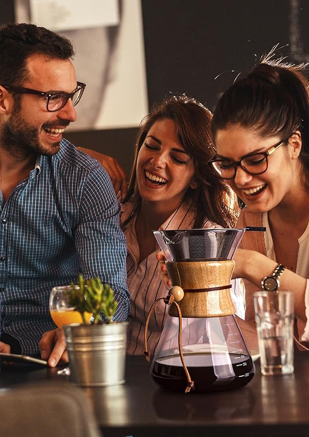 AGOGO Pour Over Coffee Maker Glass - 6/8/10 Cup Barista Kit with 304 Stainless Filter for Home, Office, Camping, Cafes - Easy Clean Coffee Dripper Set (Rag&Brush Included) (8 Cup/28 oz-Slim Shape)