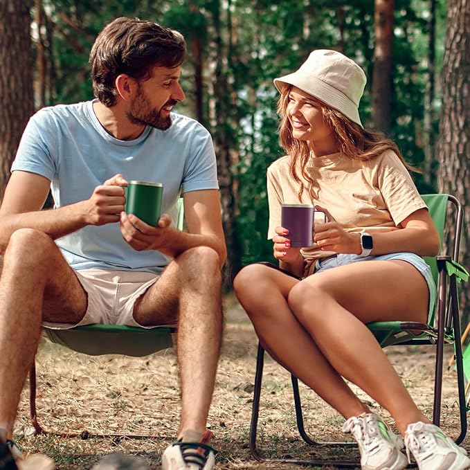 MEWAY 12oz Coffee Mug With Handle and Sliding Lid,Stainless Steel Travel Tumbler Cup with Handle,Double Wall Vacuum Insulated Camping Cup for Hot & Cold Drinks Tea (Plum,Set of 1)