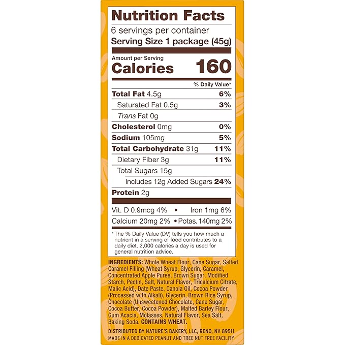 Nature's Bakery Salted Caramel Brownie Bars, Whole Grains, Plant Based, Dairy Free, 9.54 Ounces (Pack Of 6)