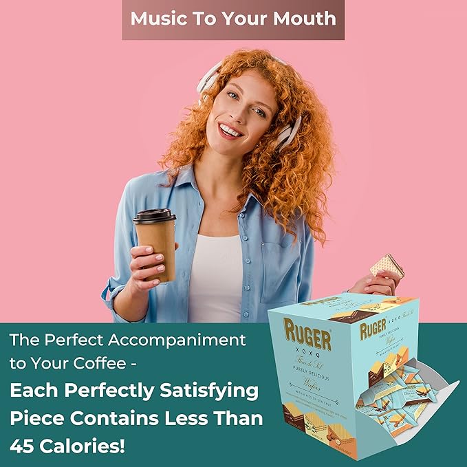 Ruger Wafers XOXO Made with a Kiss of Sea Salt , Mini Wafers Display, 96 Count