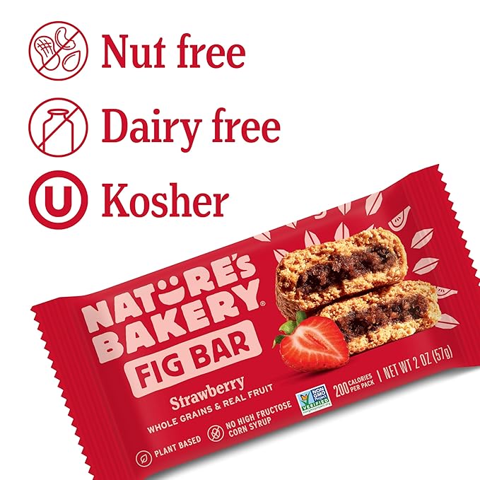 Nature's Bakery Whole Wheat Fig Bars, Strawberry, Real Fruit, Vegan, Non-GMO, Snack bar, 6 boxes with 6 twin packs (36 twin packs)