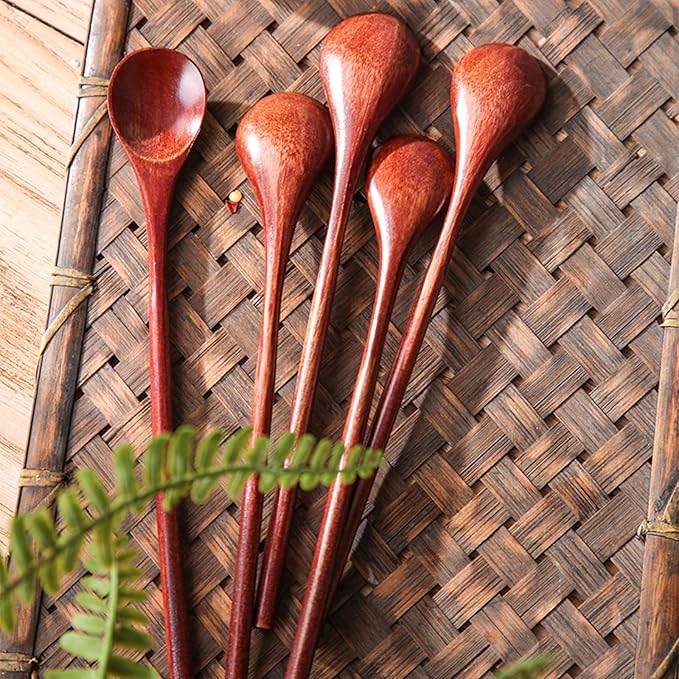 Wooden Spoons Long Handle Wooden Coffee Spoons Tea spoon Wooden Mixing Honey Spoon Handmade Wood Stirring Spoon for Kitchen Cooking Utensils(9PCS)