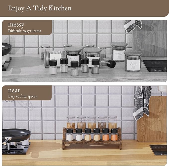 Wood Display Stand, 2 Tier Perfume Organizer Display Riser Cupcake Stand, Tiered Step Shelf Countertop Spice Storage Holder for Kitchen Pantry Cabinet, Rustic Brown