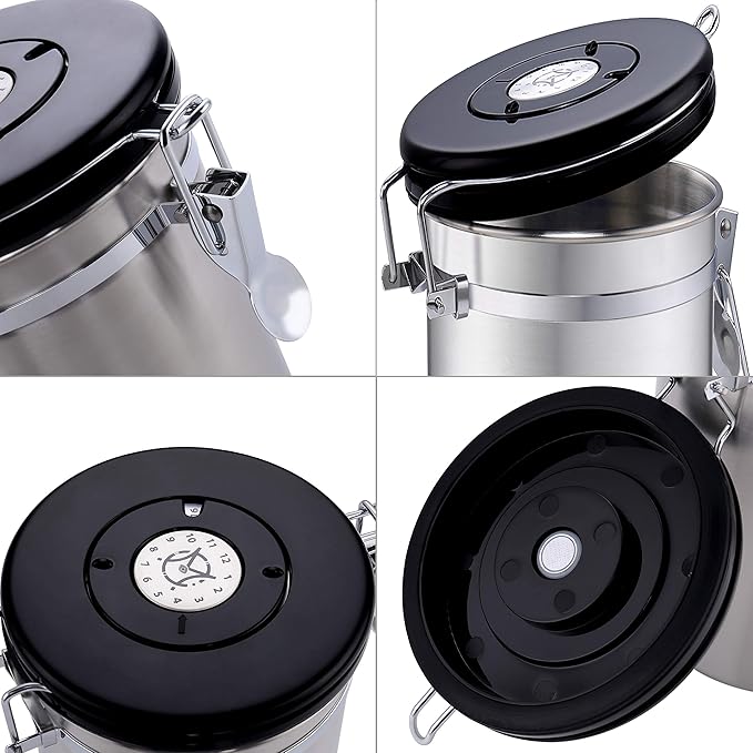 Airtight Coffee Storage Container - with Co2 Valve Coffee Bean Grounds Storage Canister Medium Blue 16oz