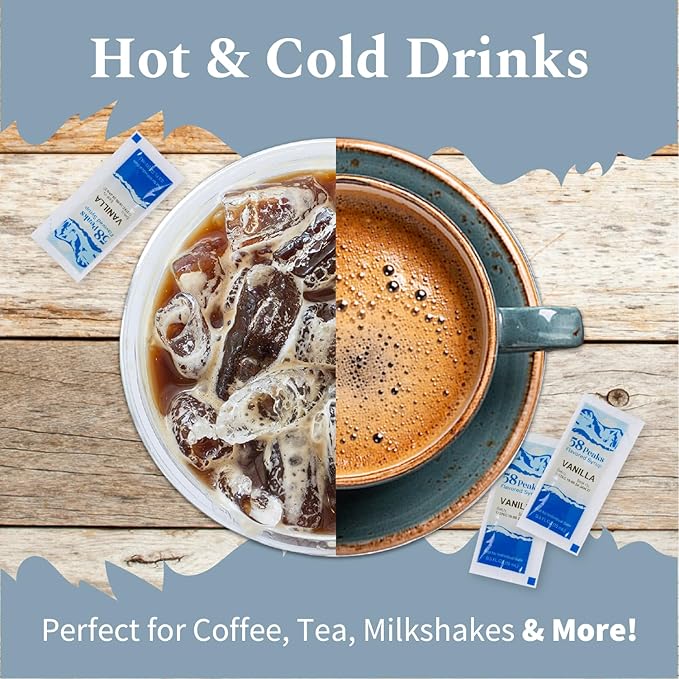 58Peaks Vanilla Flavored Syrup Sweetener Packets for Hot and Cold Drinks | To-Go Syrup Flavoring Perfect for Coffee, Tea, Milkshake and More | Flavored Coffee Syrups for Travel | 15mL | 20-Pack