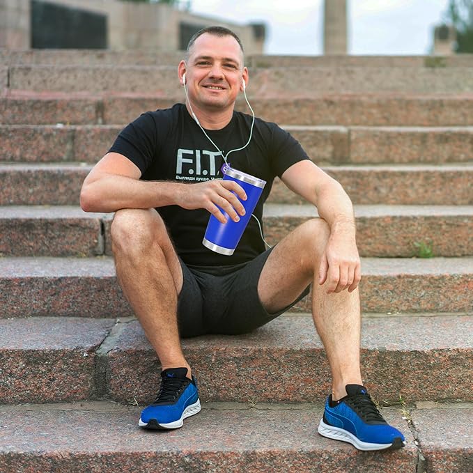 20 oz Tumbler Coffee Travel Tumblers Bulk with Lid Stainless Steel Double Wall Vacuum Insulated Mug Powder Coated Cups fit Car Cupholder for Hot and Cold - Dark Blue, 1Pack