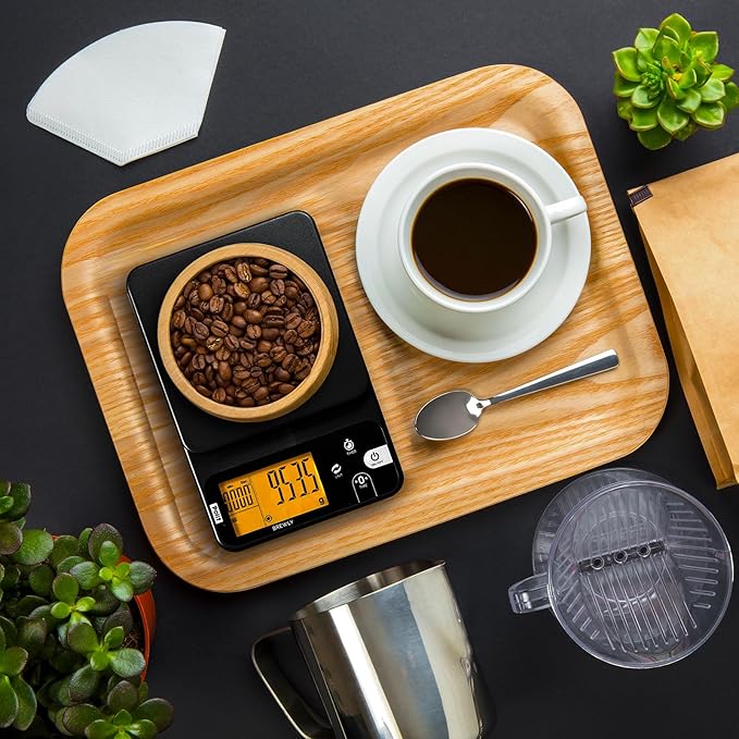 Polit Brewly Digital Coffee Scale with Timer｜6.6lb/3000g Espresso Scale 0.1g/0.005oz Triple-Range Precision｜USB-C or Battery｜Dual Timer Modes｜Small Travel Kitchen Scale for Pour-Over, Brewing & Baking