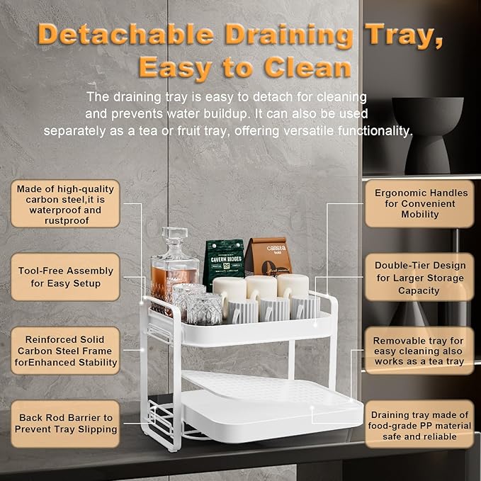2-Tier Cup Drying Rack & Coffee Bar Accessories with Drying Tray, Coffe Mug Holder Rack for Countertop - Baby Bottle Organizer, Sippy Cup Storage, Tea holder & Glass Cup Organizer