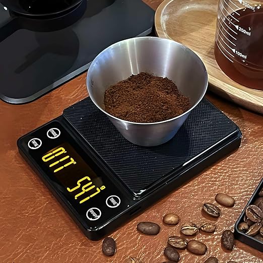 Espresso Scale with Timer 3kg/0.1g Accuracy Coffee Bean Scale Digital Pour Over Coffee Scale Portable Rechargeable Auto Tare and Smart Water Flow Suitable for Coffee Lovers and Baristas (Black)