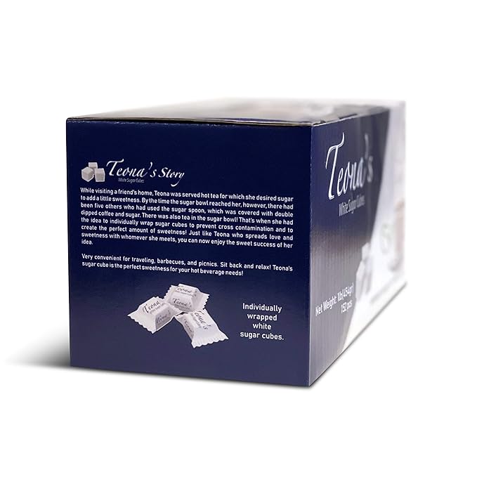 Teona’s 152 White Sugar Cubes - Individually Wrapped 1 LB Box | 100% Beet Root - Perfect Size for Tea & Coffee | Raw Sugar Cubes for Entertaining, Cafes, Bars, Home or Office Use