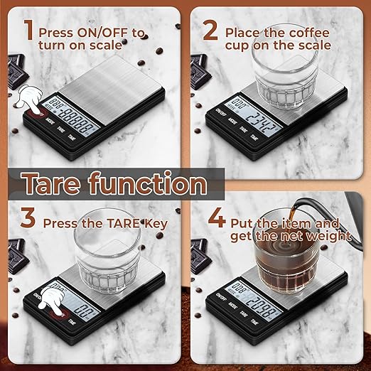 Digital Coffee Scale with Timer,Espresso Scale 1000g x 0.1g Mini Barista Scale,Pocket Food Scale Gram and Ounces with LCD Display/Auto-Off/Tare Function(Batteries Included)