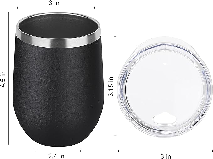 DOMICARE Stainless Steel Wine Tumbler Bulk with Lid, Personalized Insulated Tumblers Set, 12oz Travel Coffee Cups Pack of 1, Black