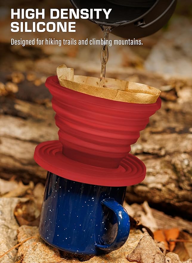 COLETTI Sierra Camping Pour Over Coffee Dripper — Collapsible Pour Over Coffee Dripper — Includes Pack of Paper Filters [Red, Pack of 1]