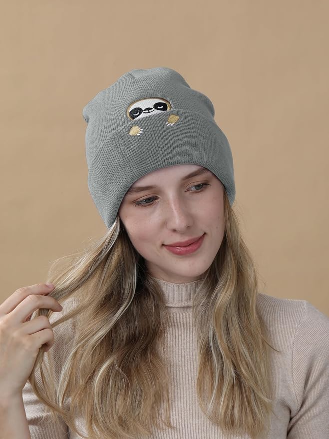 Sloth Gifts Hat Beanie for Women Men Coffee Lover Animal Funny Sloth Themed Accessories Related Decor Stuff