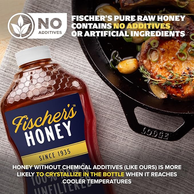 Fischer's 100% Pure, Raw & Unfiltered Honey, 40 oz – USA Made Honey – All-Natural Sweetener – Rich Flavor Profile, Packed with Nutrients