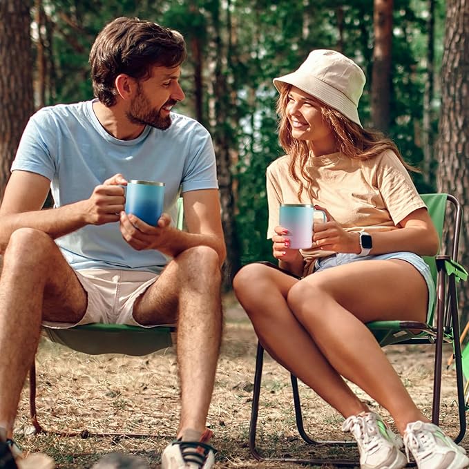 MEWAY 12oz Coffee Mug With Handle and Sliding Lid,Stainless Steel Travel Tumbler Cup with Handle,Double Wall Vacuum Insulated Camping Cup for Hot & Cold Drinks Tea (Bubble Gum,Set of 1)