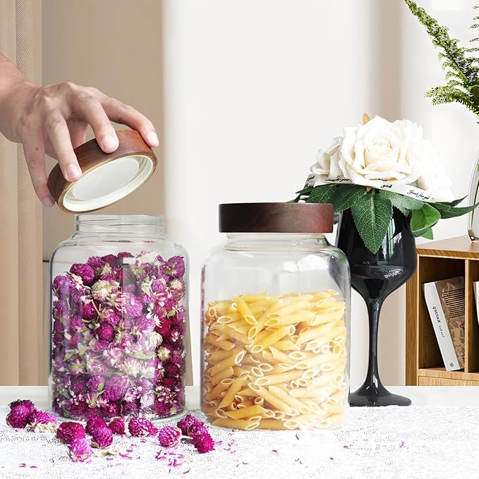 Glass Spice Jar Coffee Sugar Container Airtight Glass Jar Food Storage Canisters Bottle for Kitchen Seasoning Tea Herb Overnight Oats Bar Parfait Snacks (1800(60oz)-2 pack-no spoon)