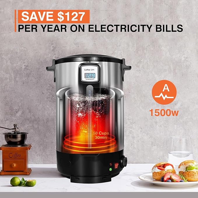 50-Cup Commercial Coffee Urn - Stainless Steel Double-Wall Coffee Maker with Percolator & Keep-Warm Function - Ideal for Events, Offices, Parties, and Catering (50 Cups - Double Layer)