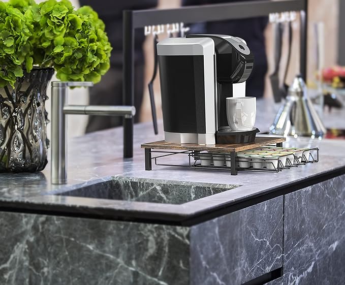 DecoBrothers K-Cup Holder Drawer for 30 Coffee Pods Storage, Rustic Brown