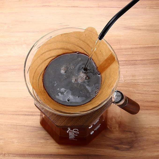 Pour Over Coffee Maker, 20 oz Borosilicate Glass Set with 100 pcs V60 Paper Filter, Walnut Collar & Glass Lid, Drip Coffee Maker, 1-3 Cups, Clear (B-600 ml Set)