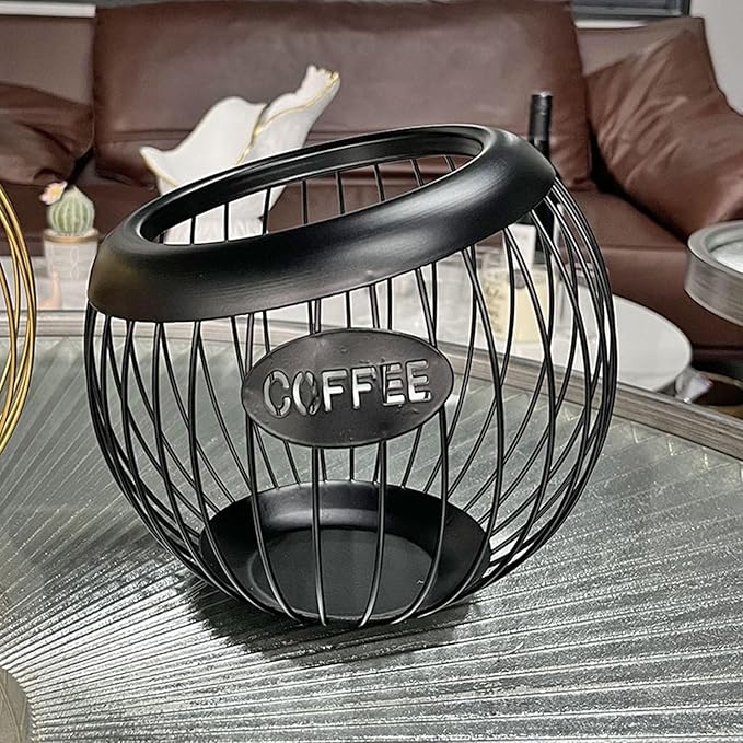 Coffee Pod Holder, Large Capacity K Cup Holder Metal Coffee Capsule Storage Basket Wire Storage Basket for Kitchen Countertop, Station Organizer (Black)