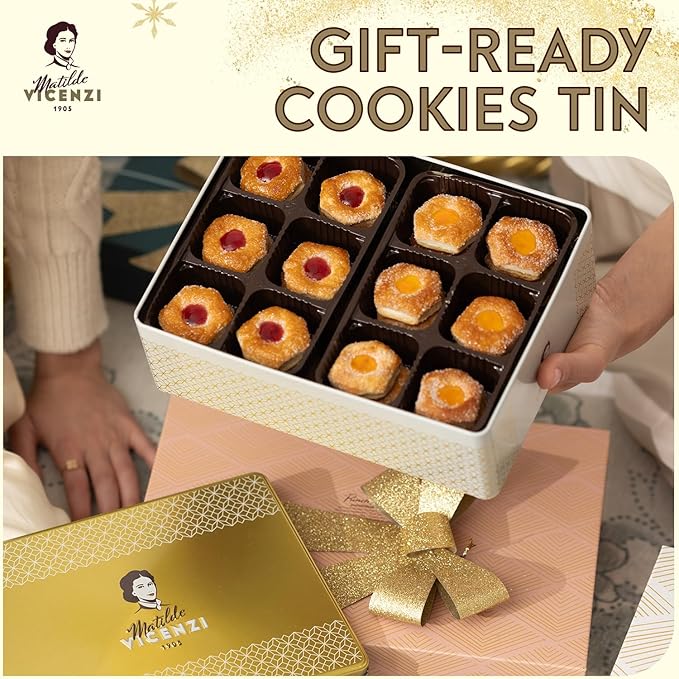 Matilde Vicenzi Millefoglie D'Italia Cookie Tin - Imported Assortment of Italian Butter Cookies & Crispy Tea/Coffee Pastries, Kosher Dairy - Gift Box for Thanksgiving, Holiday Gifting - 13.76oz (390g)