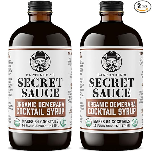 Bartender’s Secret Sauce USDA Organic Demerara Syrup – 2-Pack (16oz Bottles) – Handcrafted, Gluten-Free Cocktail Syrup – Makes 128 Drinks – Great for Old Fashioneds, Tiki & Coffee Drinks