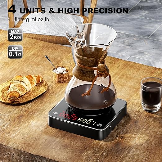 Mini Coffee Scale with Timer,Rechargeable Espresso Scale,2kg/0.1g Precision Scale for Espresso and Pour-Over Coffee, Portable Digital Kitchen Scale with Automatic Timing,Black