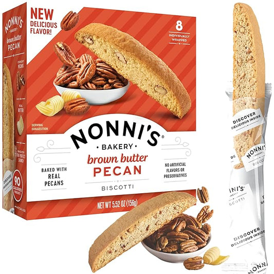 Nonni's Brown Butter Pecan Biscotti, Nutty Pecan Cookie with Rich Browned Butter Flavor, 8 Individually Wrapped Bakery Snacks, 5.52 oz