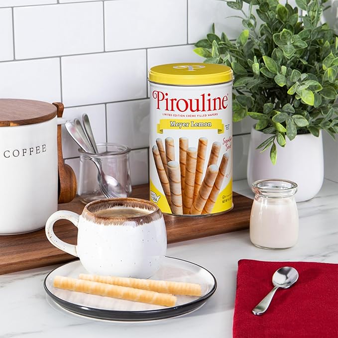 Pirouline Rolled Wafers – Lemon – Rolled Wafer Sticks, Crème Filled Wafers, Rolled Cookies for Coffee, Tea, Ice Cream, Snacks, Parties, Gifts, and More – 14.1oz 6pk