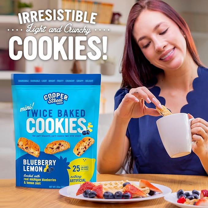 Cooper Street Twice-Baked Blueberry Lemon Biscotti Cookies (16 oz Pack of 4) – Over 50 Biscotti per Bag Loaded with Real Fruit, Traditional Italian Style Snacks - Dairy, Peanut & Soy Free, Kosher