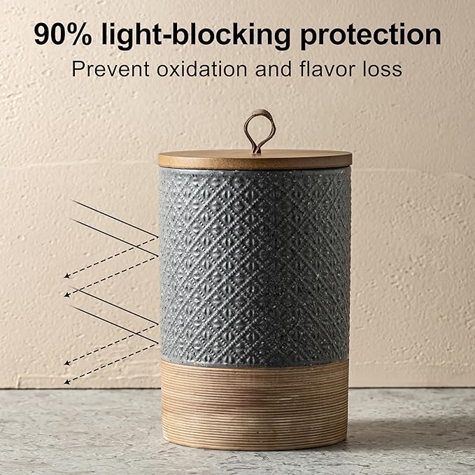 Coffee Container Jar with Lid, Ceramic Food Storage Jars for Spice Sugar Cookie, Large Kitchen Canisters for Countertop Coffee Bar Accessories Housewarming Weeding Gift - Gray & 28 fl.oz