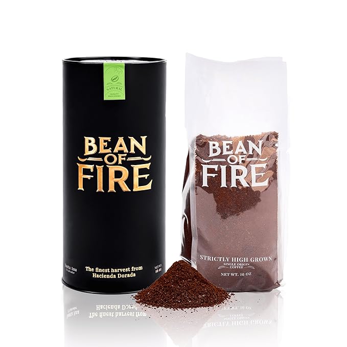 Bean of Fire El Salvador Red Bourbon Natural Ground Coffee – Medium Roast, Single Origin Specialty, Smooth & Fruity Cup (16 oz)