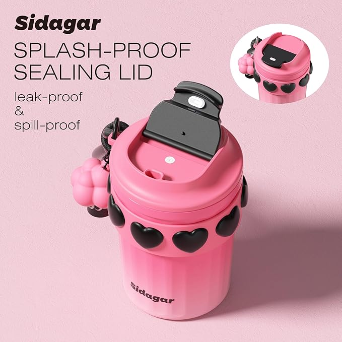 12 OZ Coffee Travel Mug Spill Proof Leak Proof, Stainless Steel Thermal Coffee Cup with Lid, Resuable Ceramic Lined Travel Water Cup for Hot and Cold, Portable Coffee Tumbler for Women, Pink