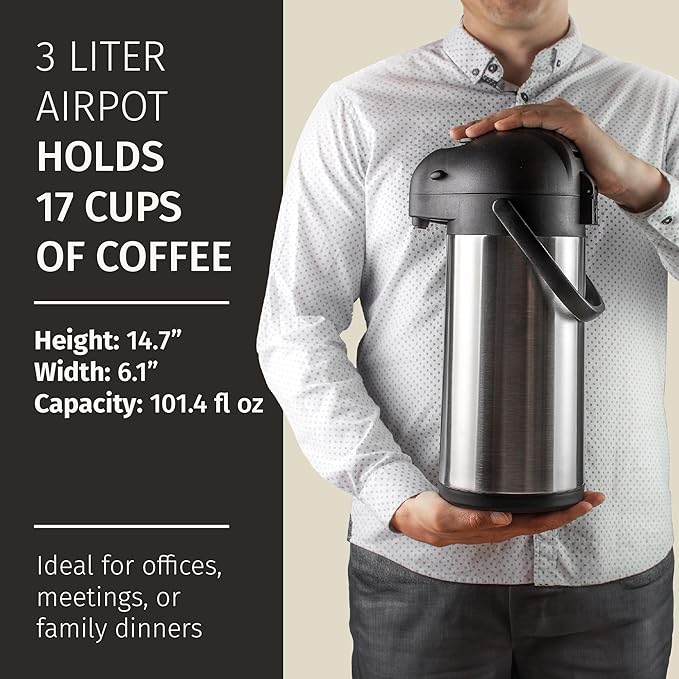 101oz Coffee Carafe Dispenser with Pump & 74oz Airpot Coffee Dispenser with Pump Bundle - 12 Hours Airpot Dispenser for Parties - Insulated Stainless Steel Coffee Urn - Air Pots for Hot Beverages
