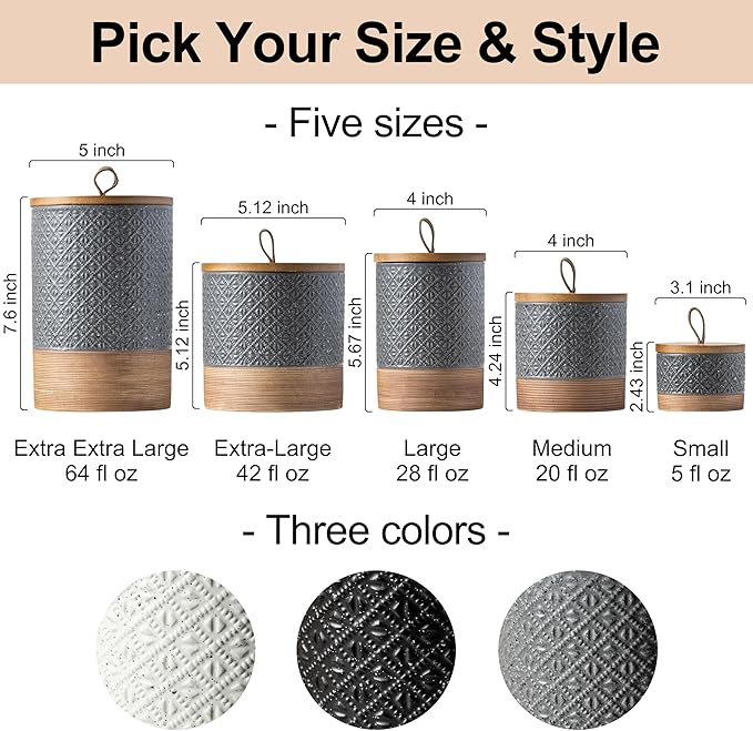 Ceramic Jar with Lid Airtight, Coffee Canister Kitchen Food Storage Jars for Spice Sugar Salt, Coffee Bar Accessories Decorative Container for Countertop - Gray & 42 fl.oz