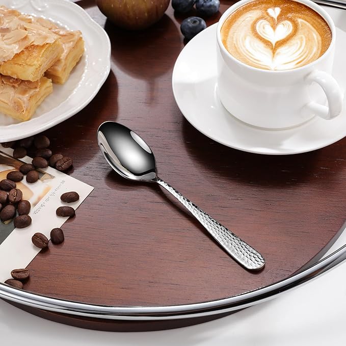 KEAWELL Premium Louise Hammered Demitasse Espresso Spoons: 6-Piece/12-Piece Set, 18/10 Stainless Steel, Mini Coffee Spoons, Small Spoon Set, Brightly-Mirror polished, Dishwasher Safe (6, 5.6 inches)